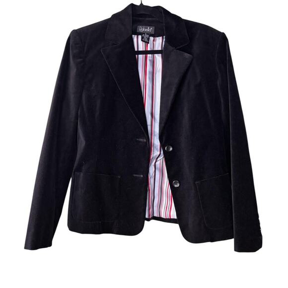 Black Velvet Double Breasted Blazer Black Buttons Red Striped Lining - Picture 1 of 6